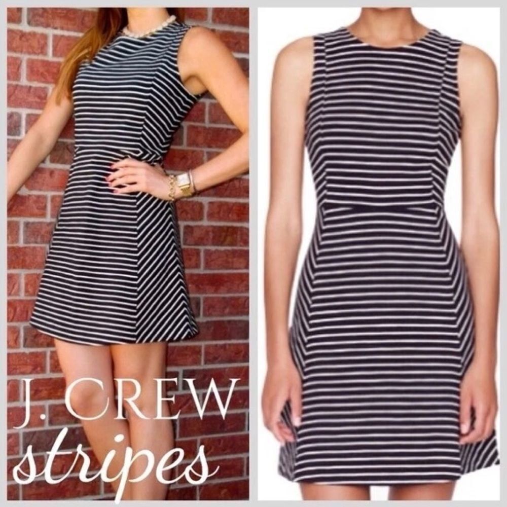 J. Crew StripeβFlare Dress Black White Sleeveless Sz 12 NWT